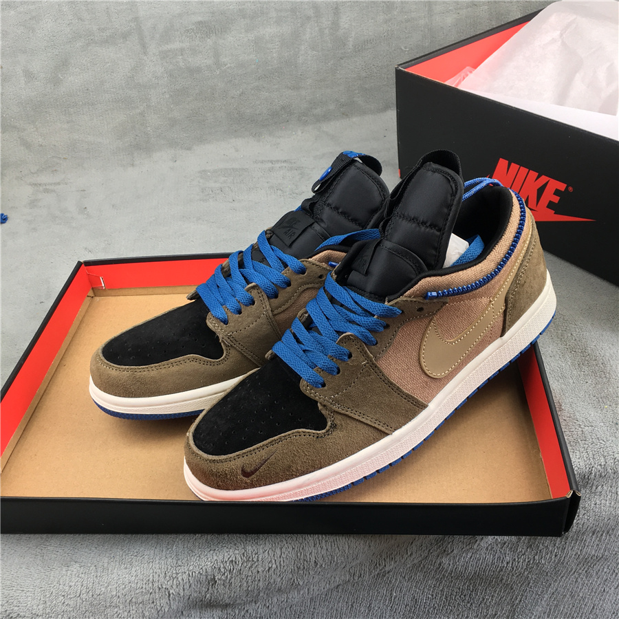 New Air Jordan 1 High Green Brown Black Blue Shoes For Women - Click Image to Close